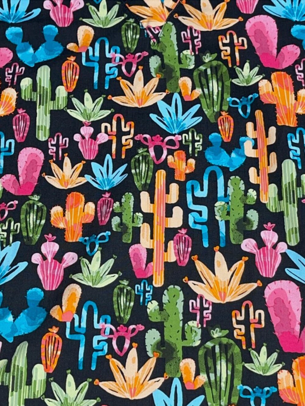 UA Scrubs Sz Large Gray Pink Western Cactus Plant Scrub Shirt Top Nurse Vet Tech - Picture 2 of 9